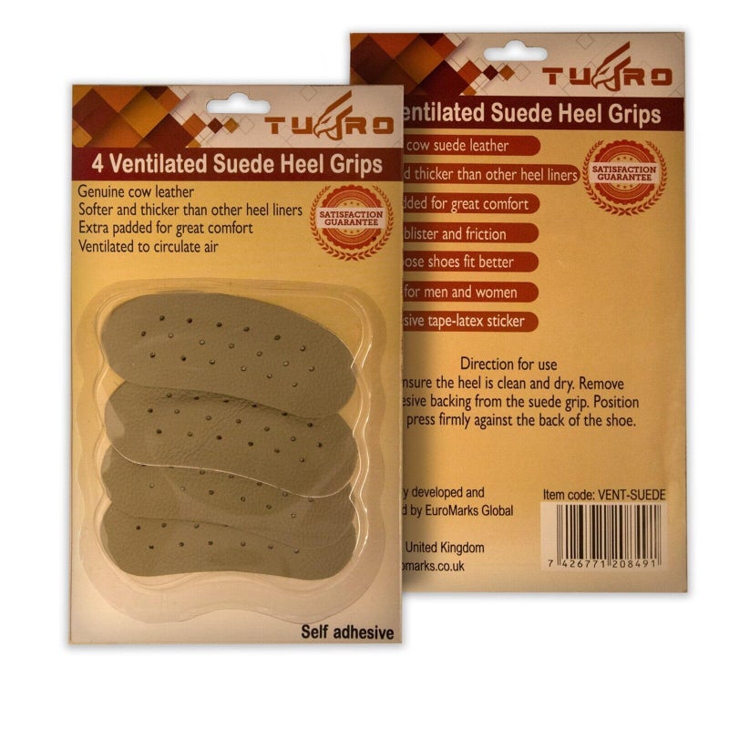 Beige Suede Heel Grips â€“ Genuine Leather Shoe Inserts, Selfâ€‘Adhesive, One Size Fits All, 4 Pieces (2 Pairs), Comfort & Protection for Men and Women
